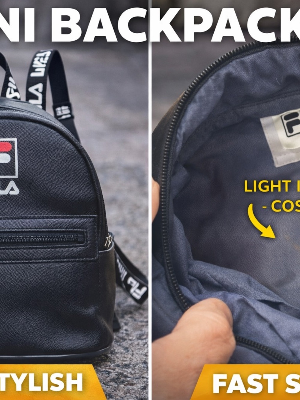 Fila Black Mini Backpack with Logo Straps